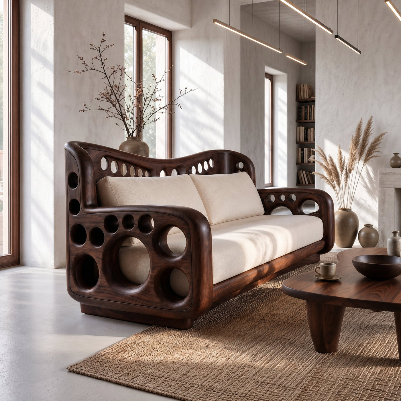 Organic Lounge Sofa With Sculptural Solid Wood Construction