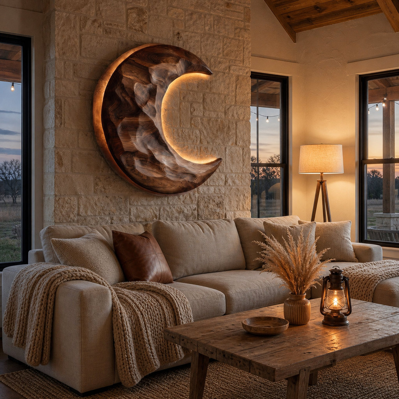 Organic Modern Crescent Wood Wall Art For Living Room