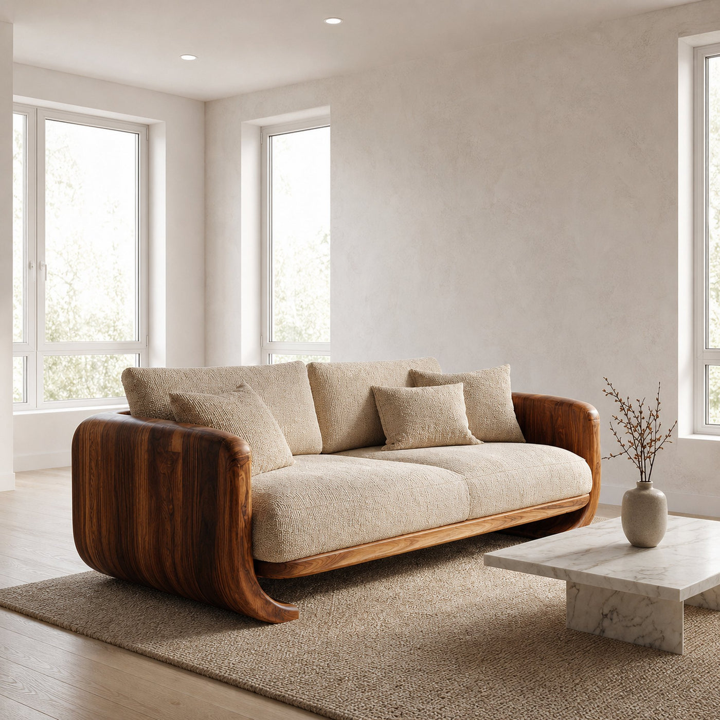 Organic Modern Curved Wood Sofa For Living Room