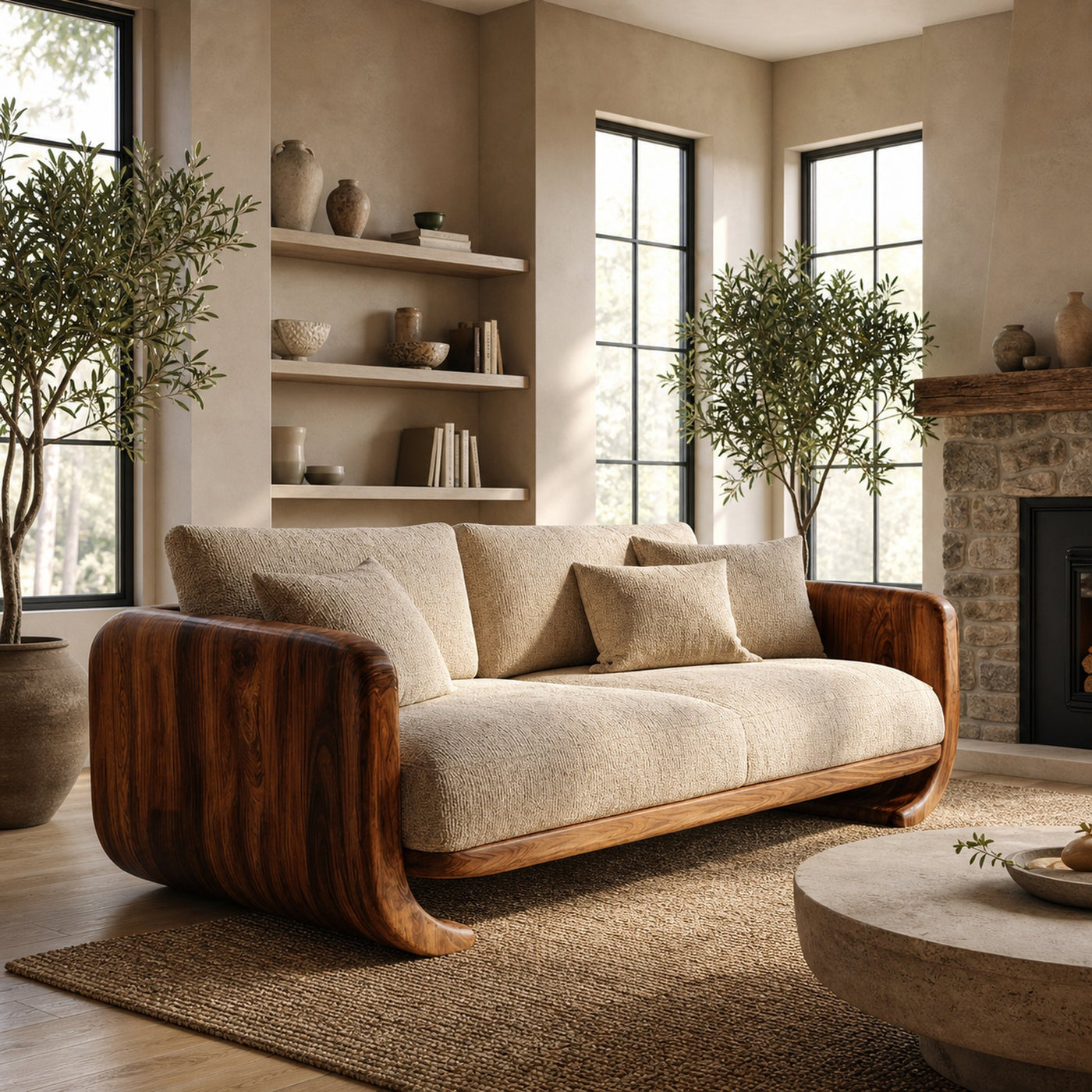 Organic Modern Curved Wood Sofa For Living Room - product view 6