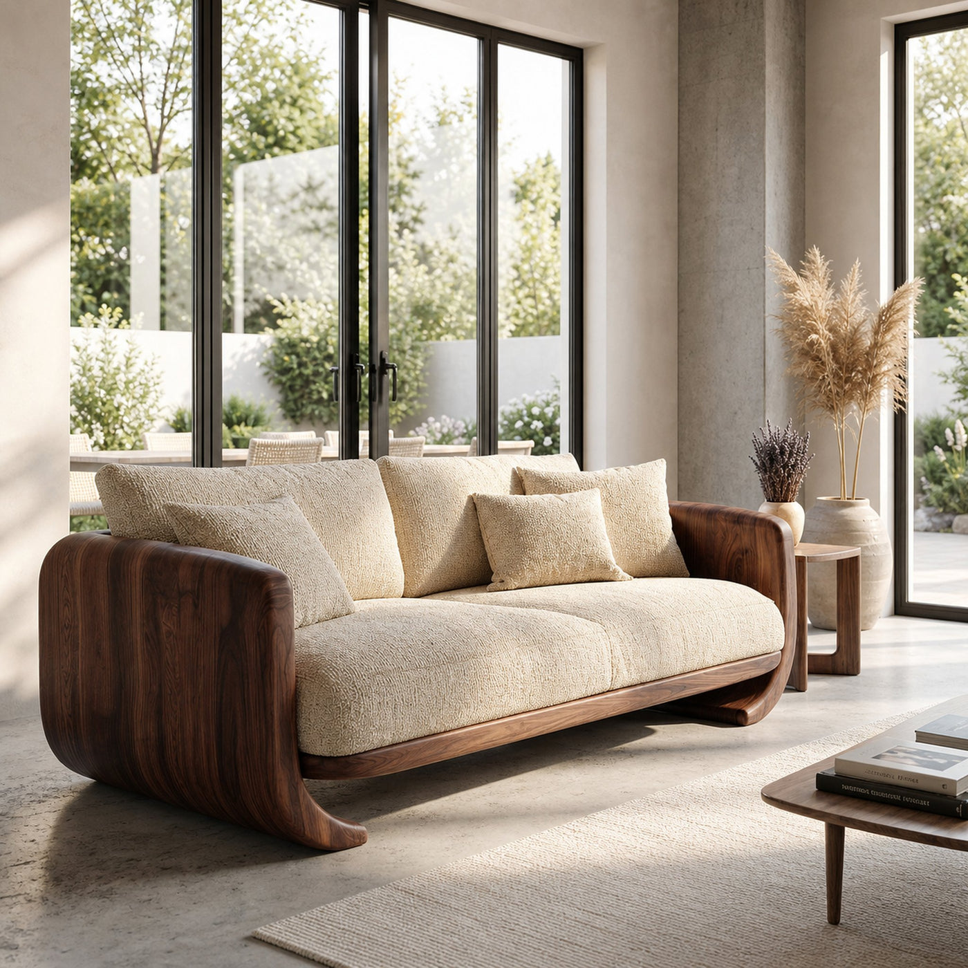 Organic Modern Curved Wood Sofa For Living Room - product view 7