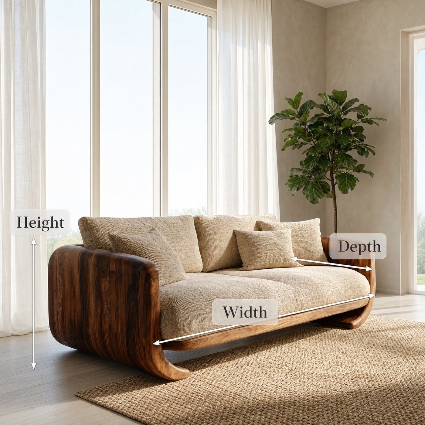 Organic Modern Curved Wood Sofa For Living Room - product view 8