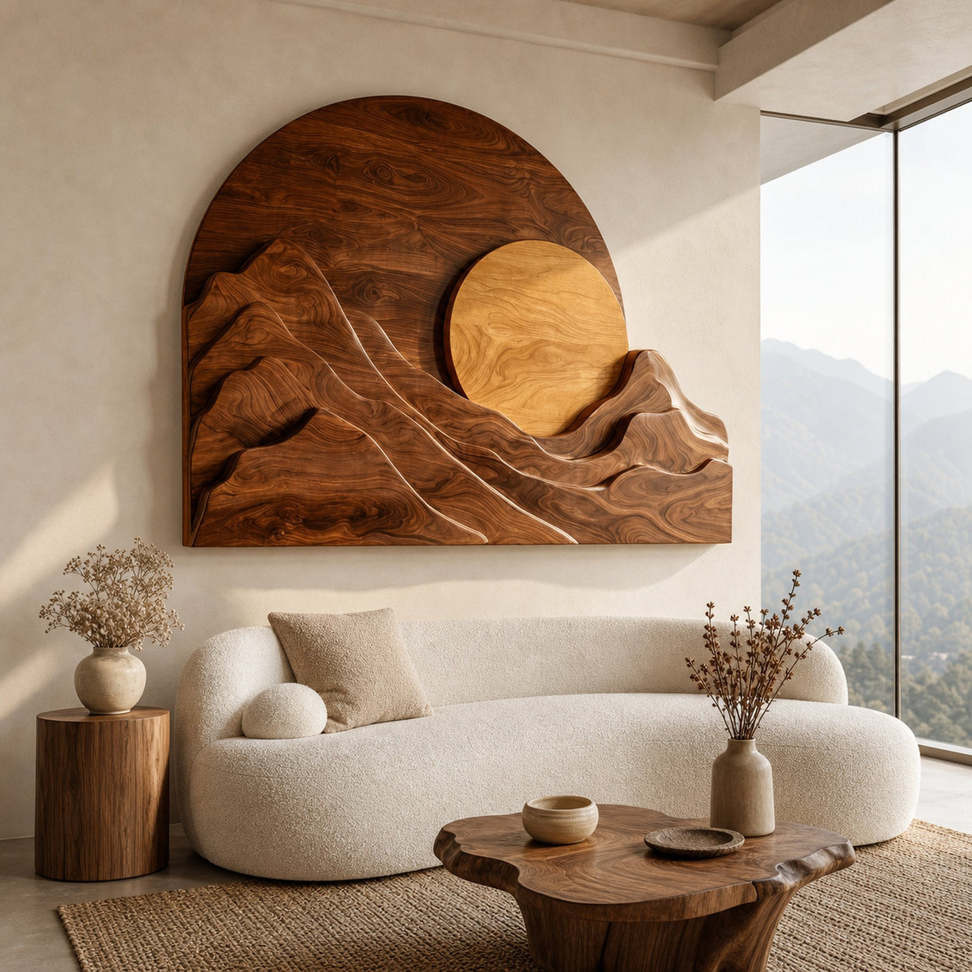 Organic Modern Mountain Wood Wall Art For Living Room