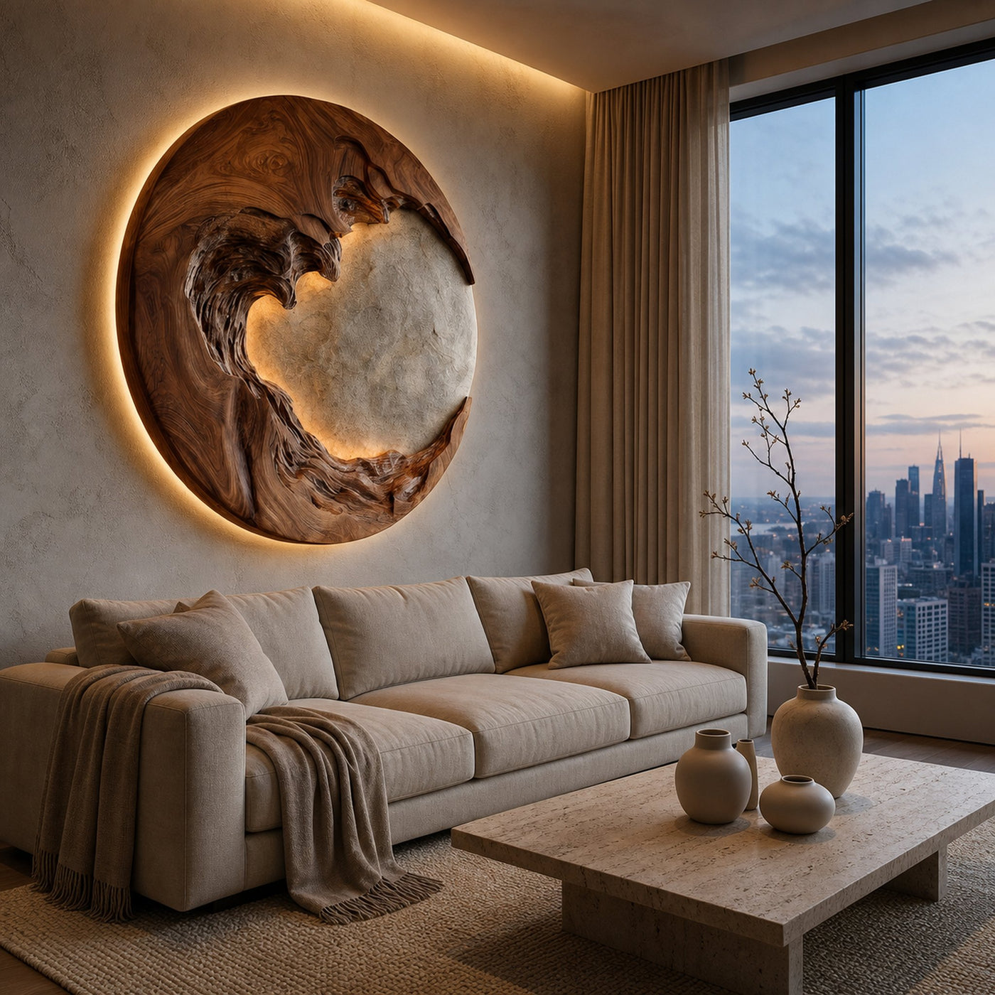 Organic Modern Round Wood Wall Art For Living Room - product view 4