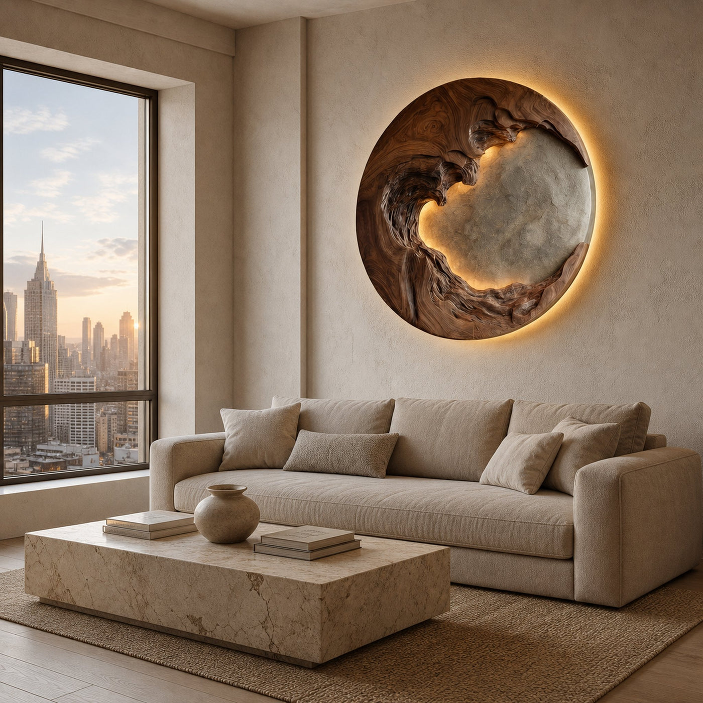 Organic Modern Round Wood Wall Art For Living Room - product view 5