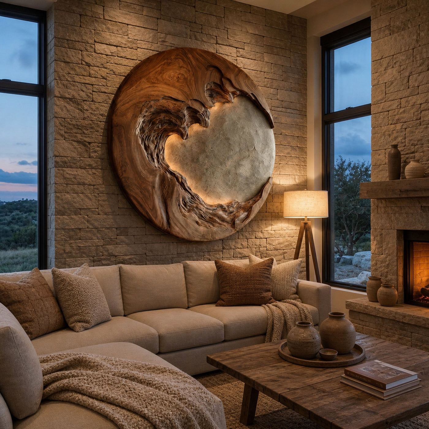 Organic Modern Round Wood Wall Art For Living Room - product view 6