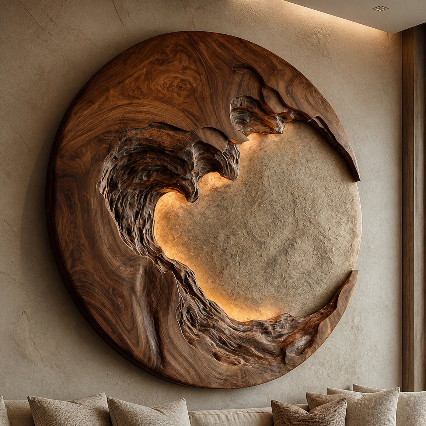 Organic Modern Round Wood Wall Art For Living Room - product view 7