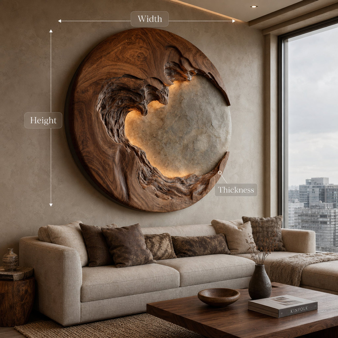Organic Modern Round Wood Wall Art For Living Room - product view 8