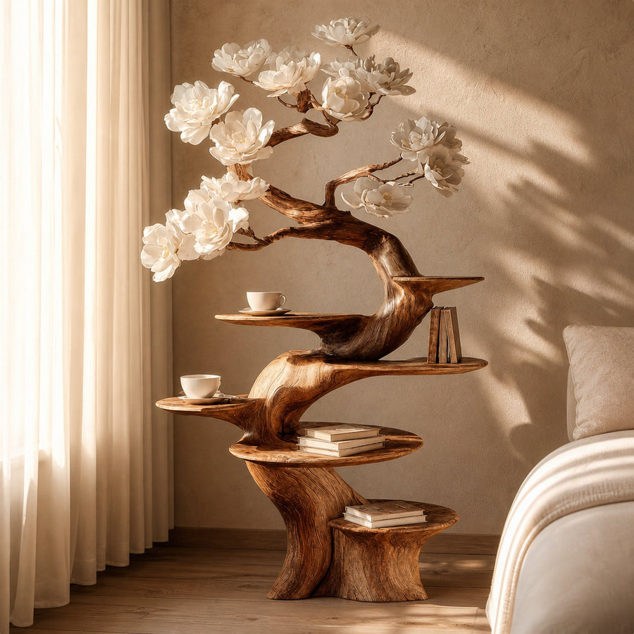Organic Modern Sculptural Floor Display Shelf For Living Room