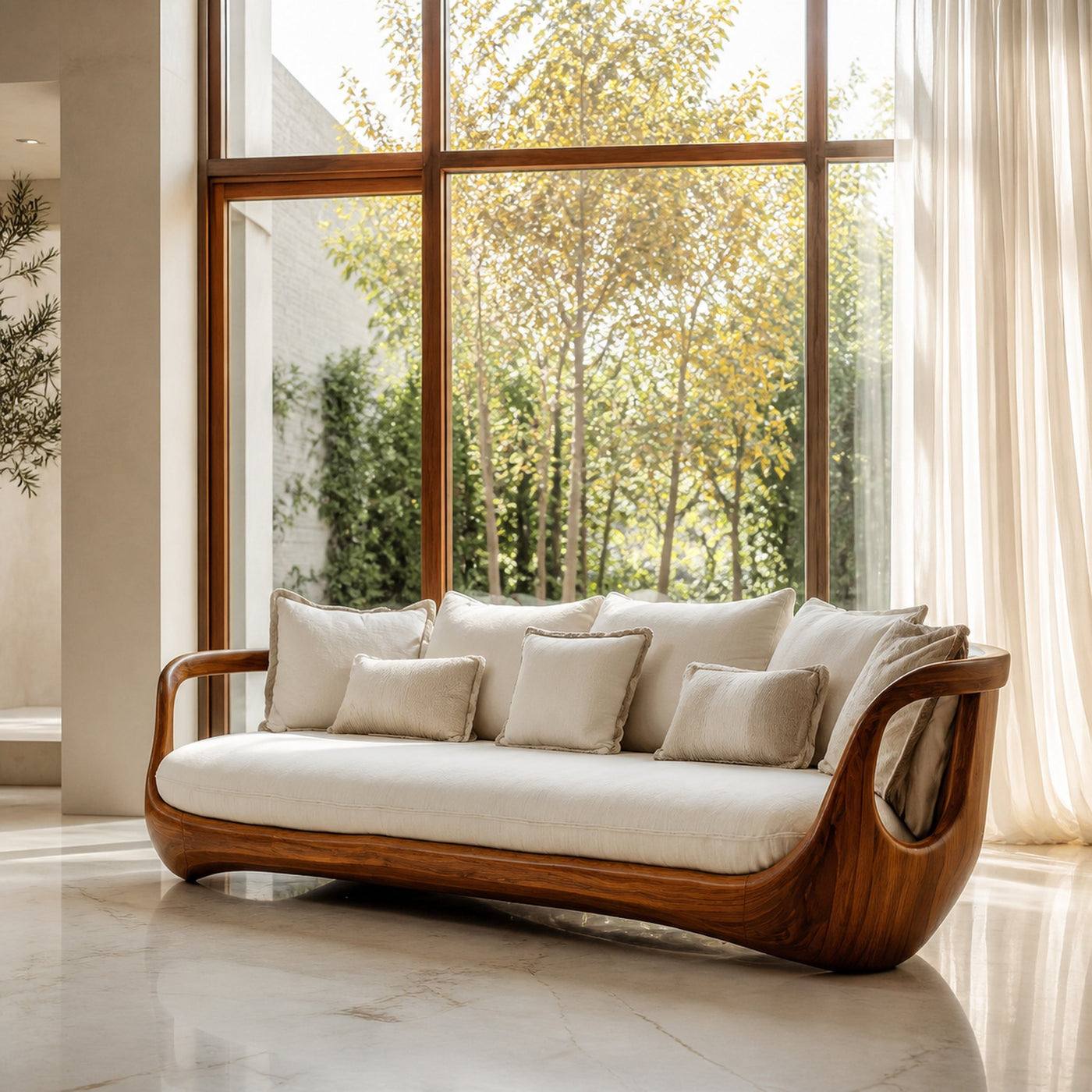 Organic Modern Sculptural Wooden Sofa For Living Room
