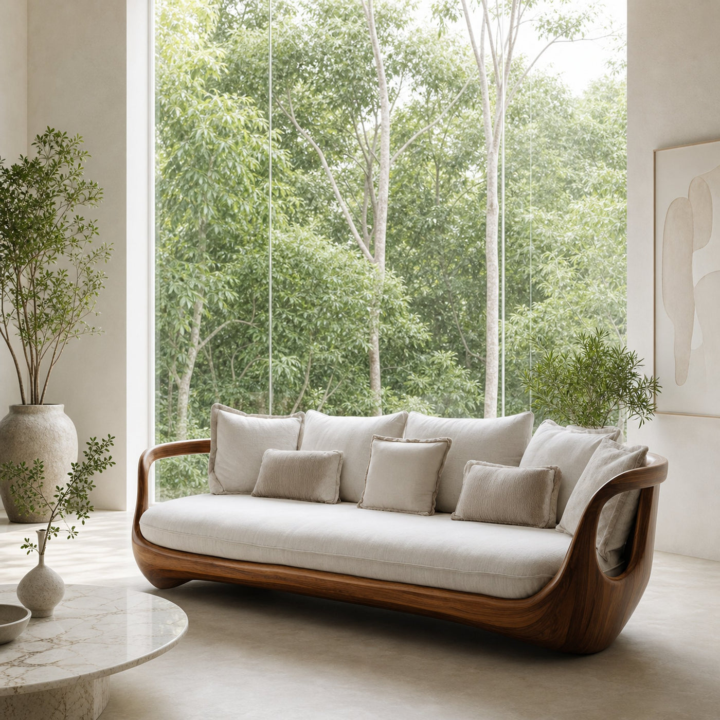 Organic Modern Sculptural Wooden Sofa For Living Room - product view 6