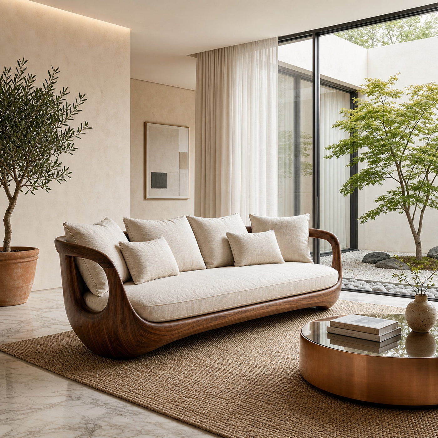 Organic Modern Sculptural Wooden Sofa For Living Room - product view 7