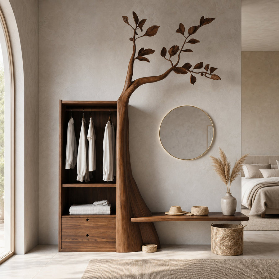 Organic Modern Tree Coat Rack Seating Bench Entryway And Bedroom
