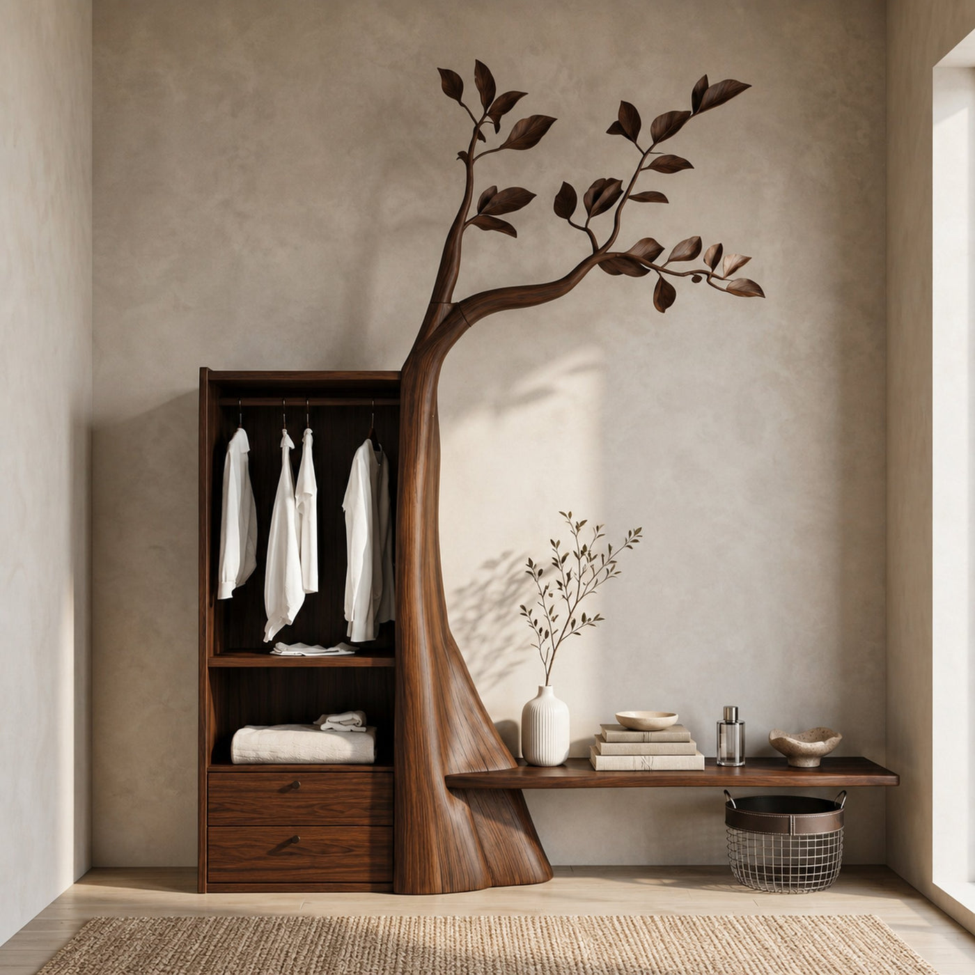 Organic Modern Tree Coat Rack Seating Bench Entryway And Bedroom - product view 6