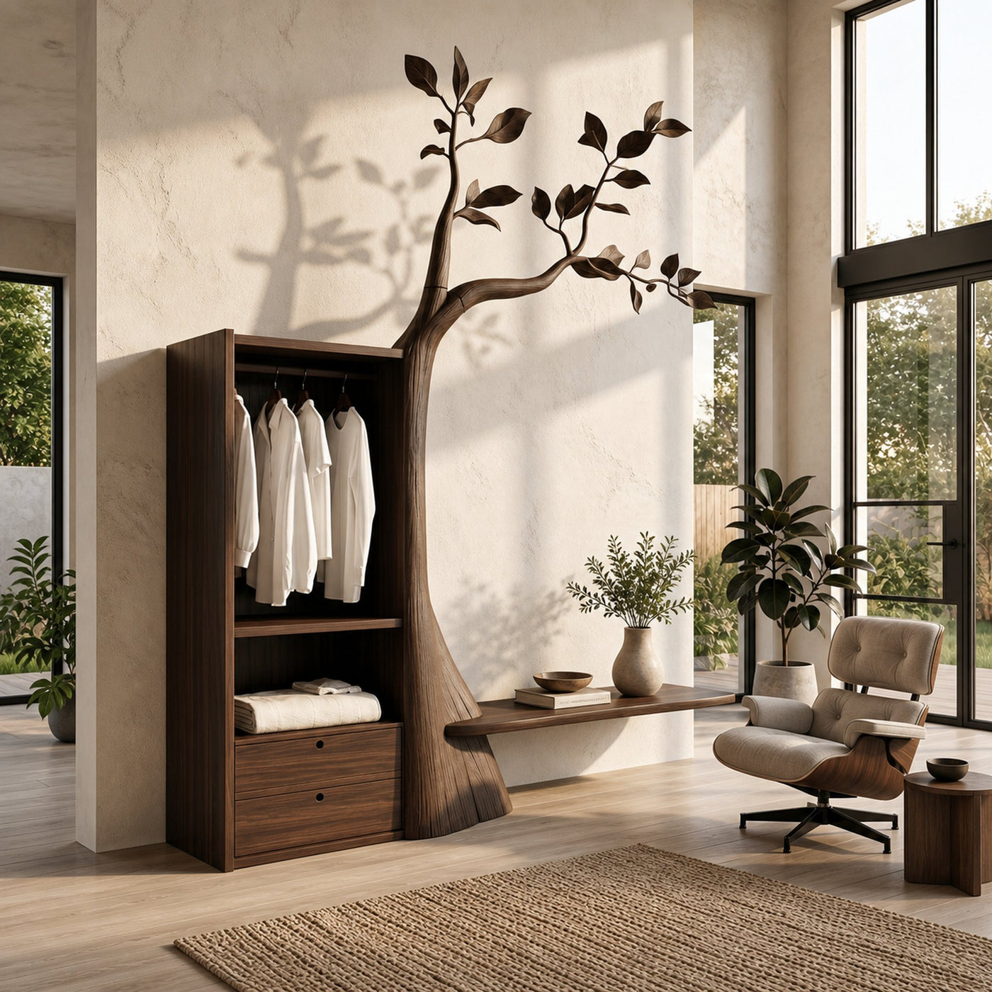 Organic Modern Tree Coat Rack Seating Bench Entryway And Bedroom - product view 7