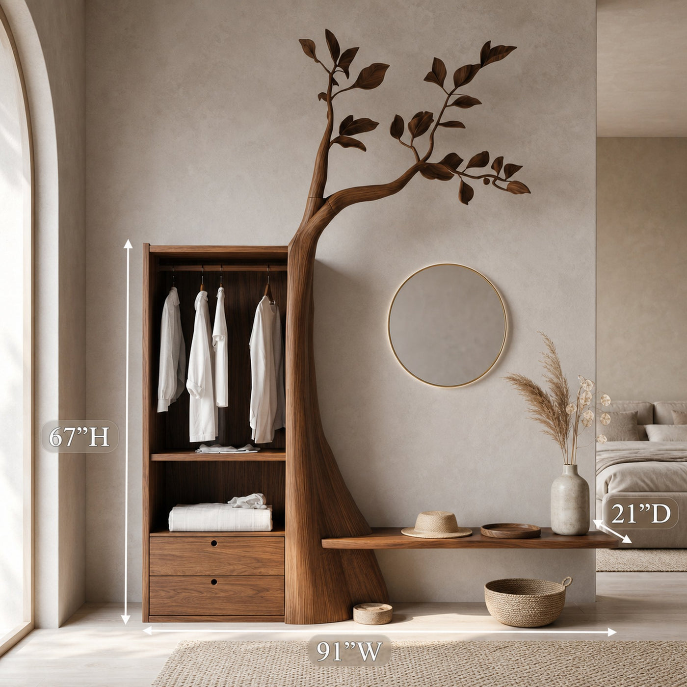 Organic Modern Tree Coat Rack Seating Bench Entryway And Bedroom - product view 8