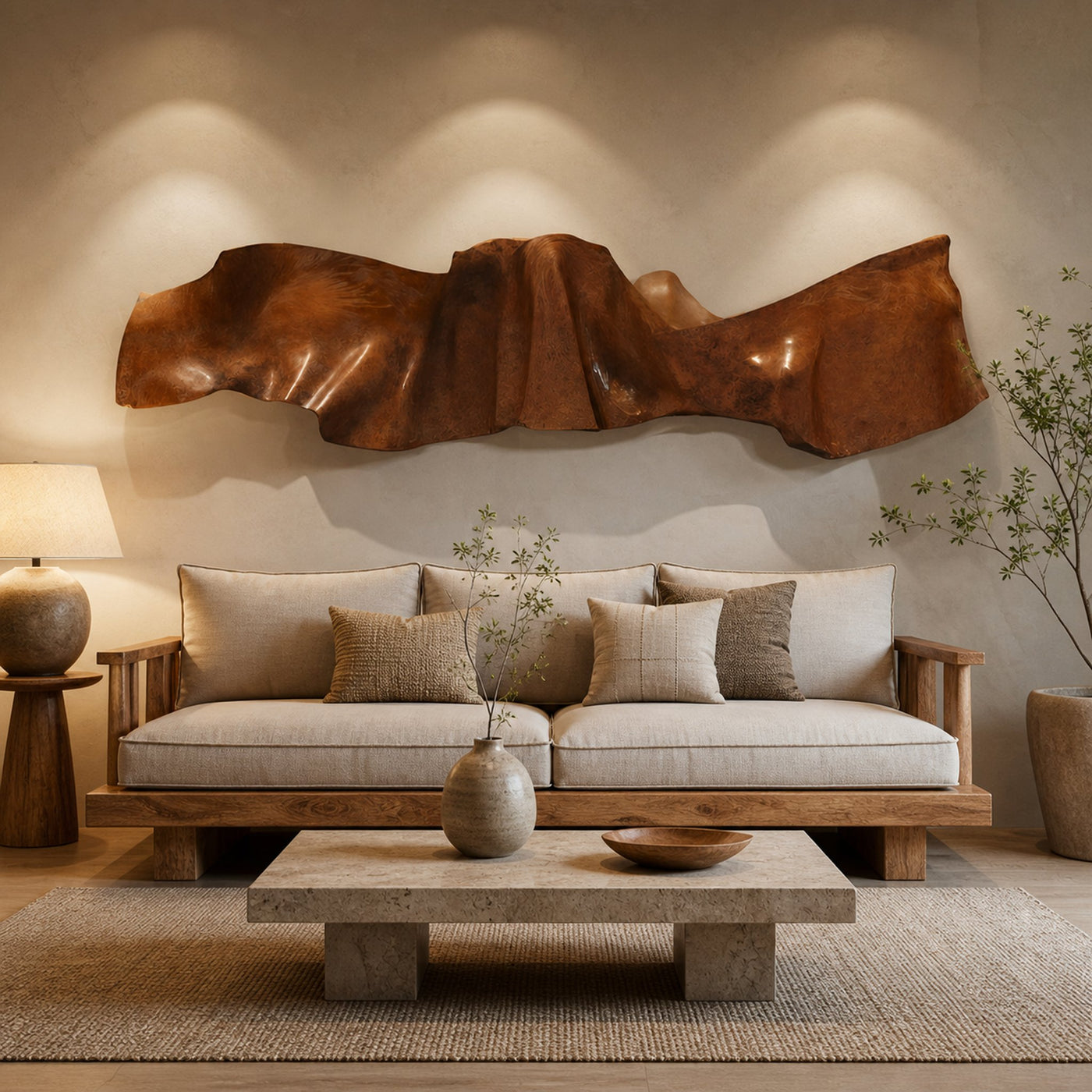 Organic Modern Wall Sculpture Abstract Carved Art Panel For Living Room And Reception - product view 6