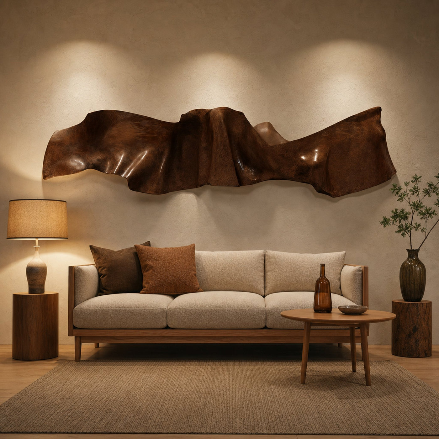 Organic Modern Wall Sculpture Abstract Carved Art Panel For Living Room And Reception - product view 7