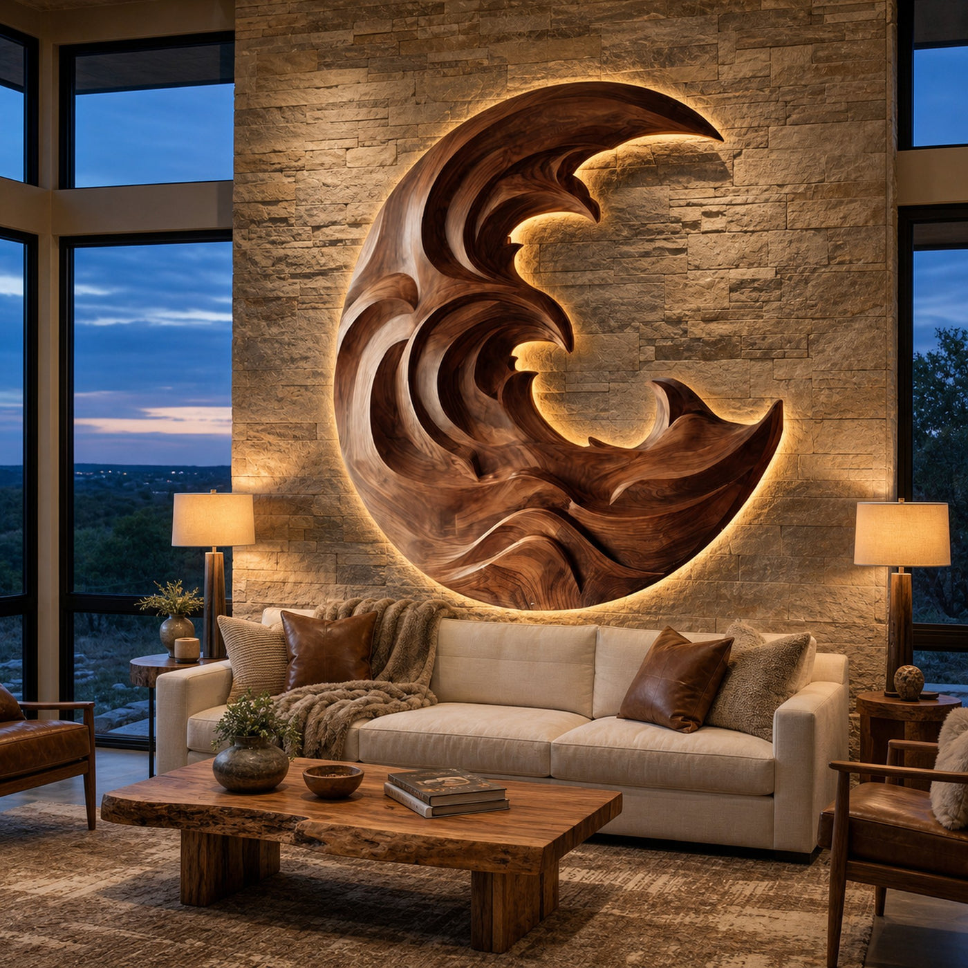 Organic Modern Wood Wave Wall Art For Living Room