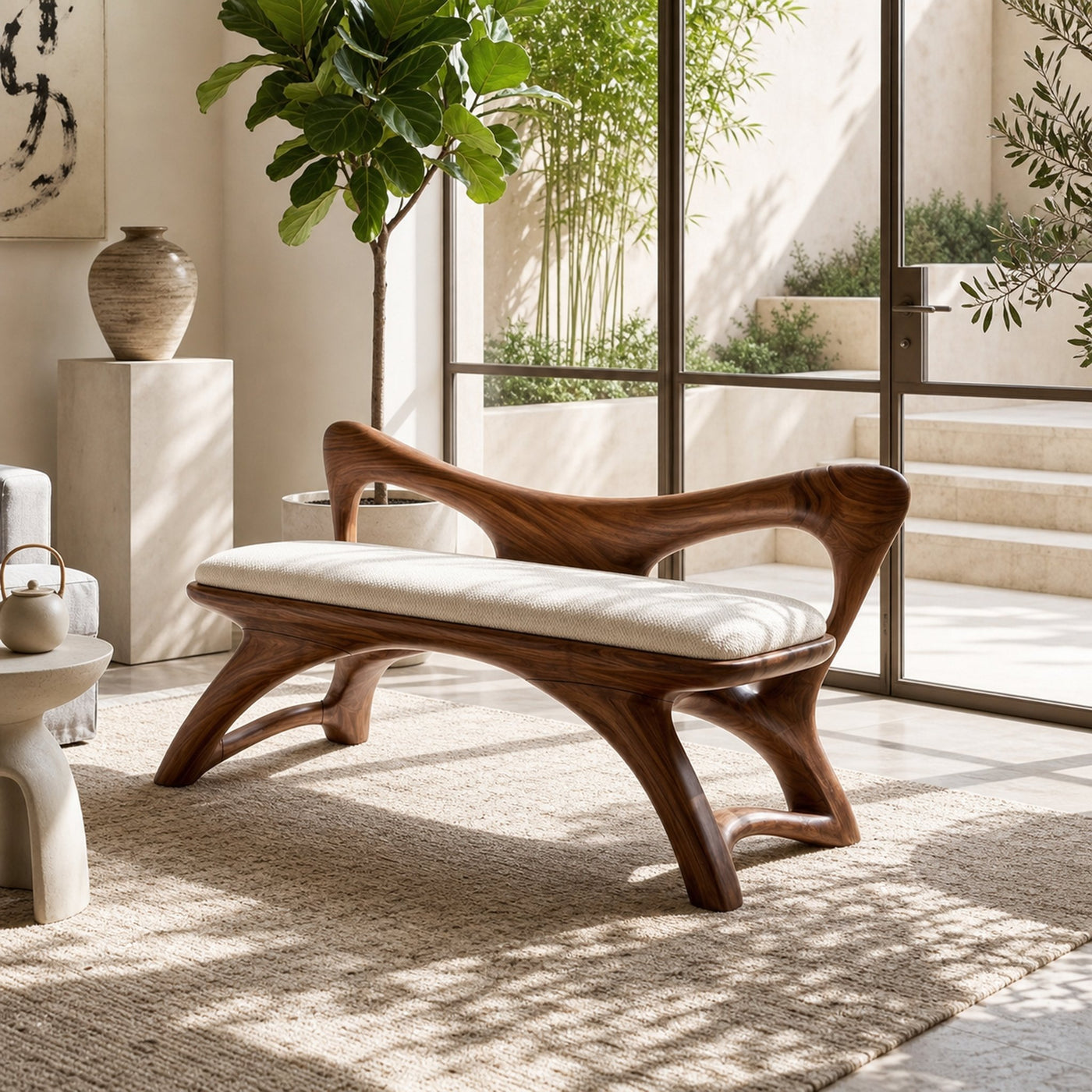 Organic Modern Wooden Bench Luxury Entryway