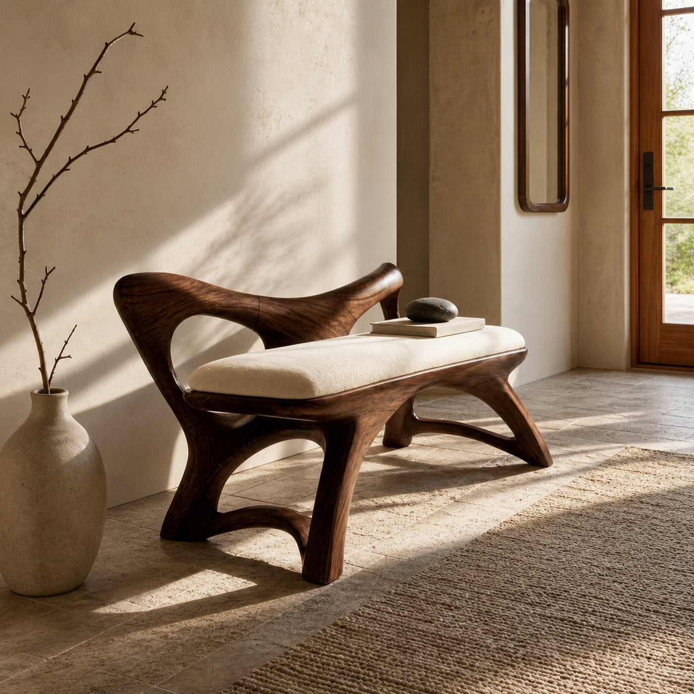 Organic Modern Wooden Bench Luxury Entryway - product view 6