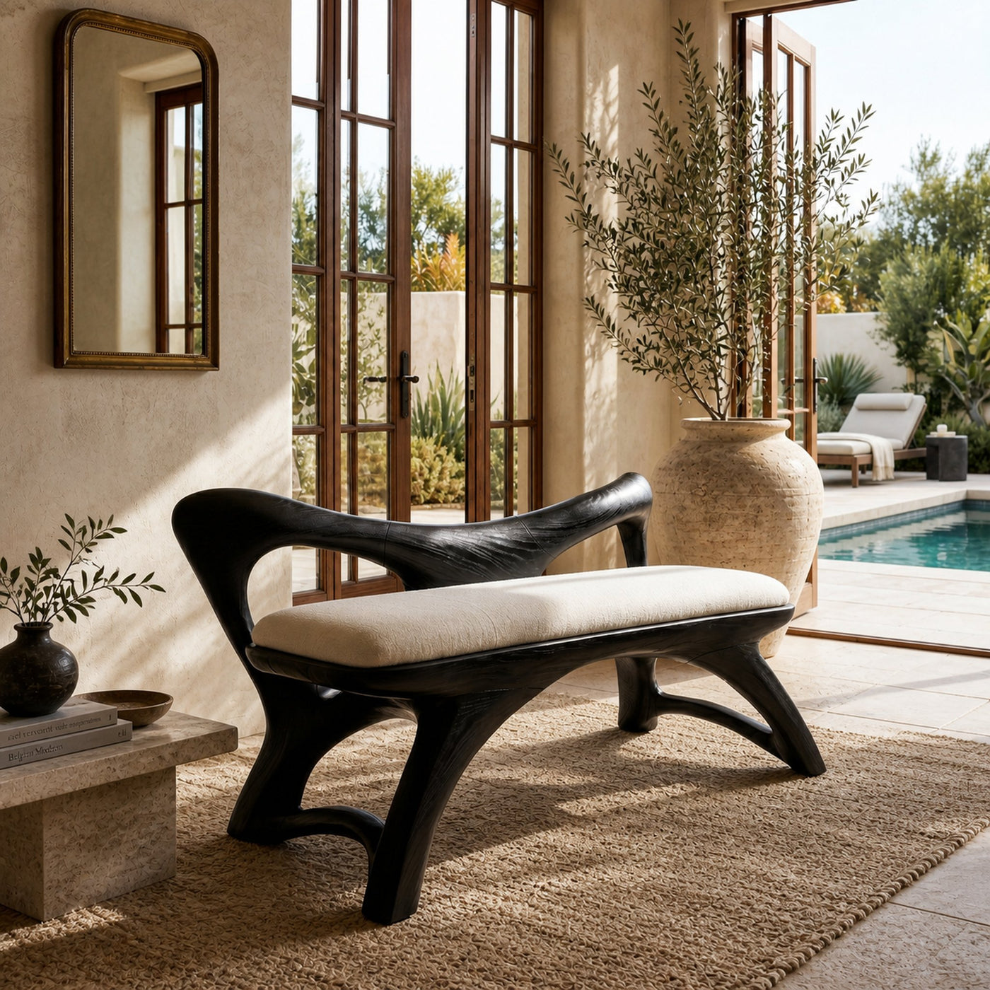 Organic Modern Wooden Bench Luxury Entryway - product view 7