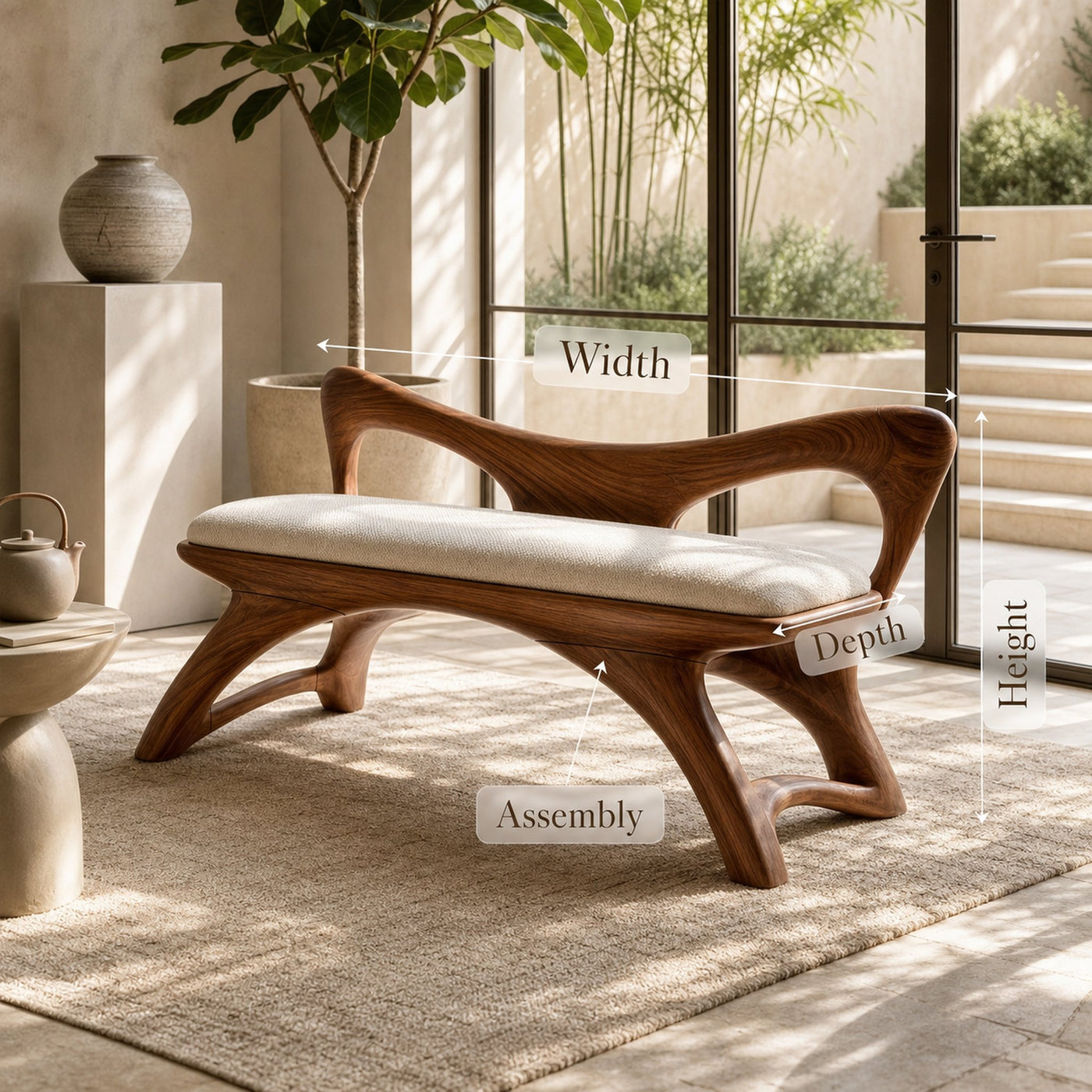 Organic Modern Wooden Bench Luxury Entryway - product view 8
