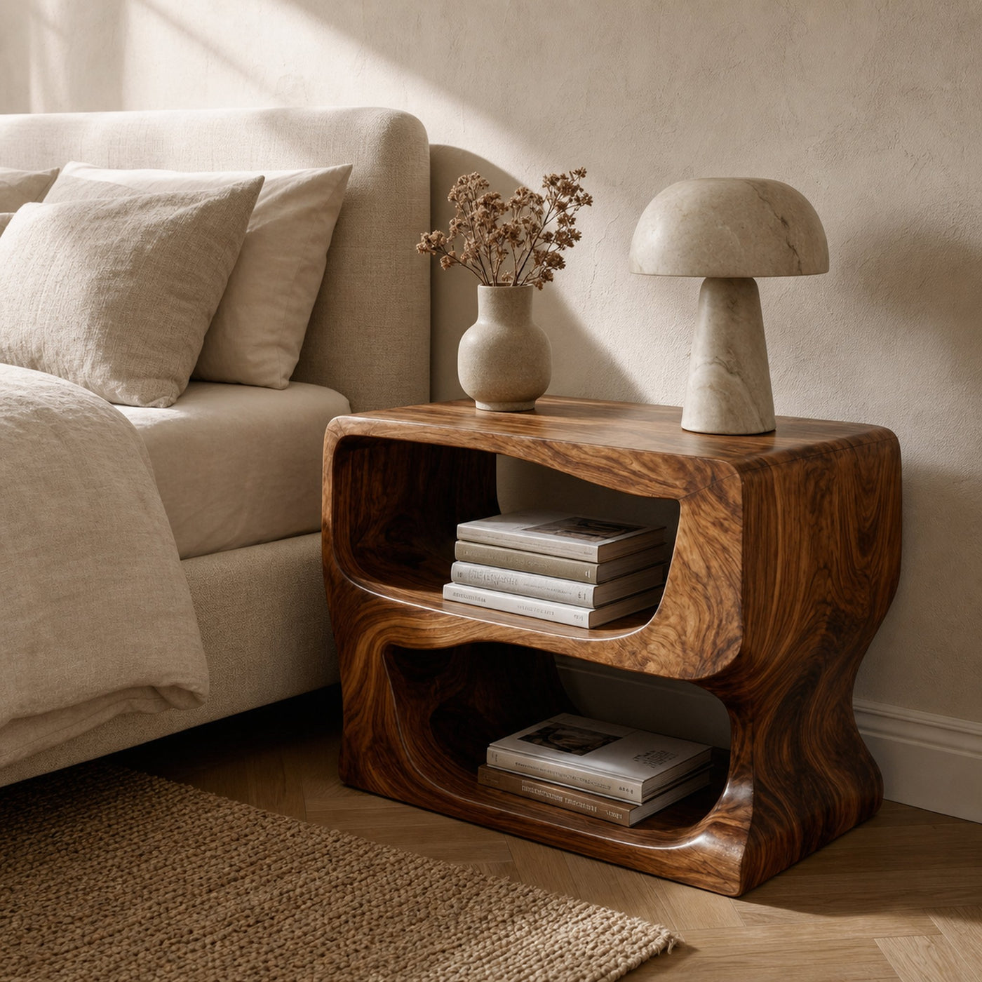 Organic Modern Wooden Nightstand For Bedroom