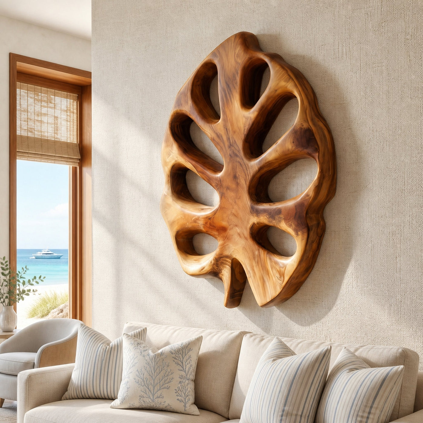 Organic Monstera Wall Sculpture For Lounge Interior