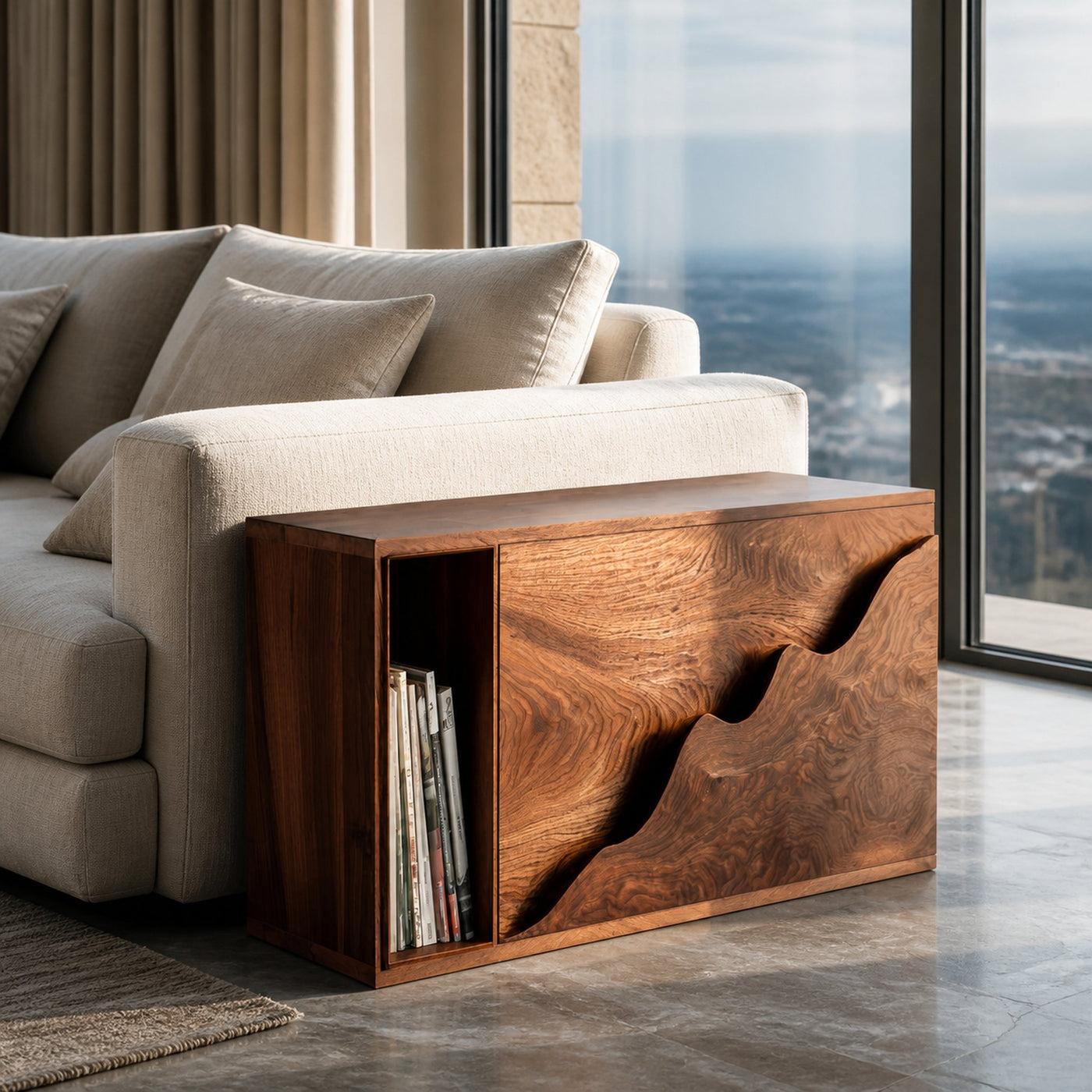 Organic Natural Wood Carved Front Side Table For Living Room - product view 6