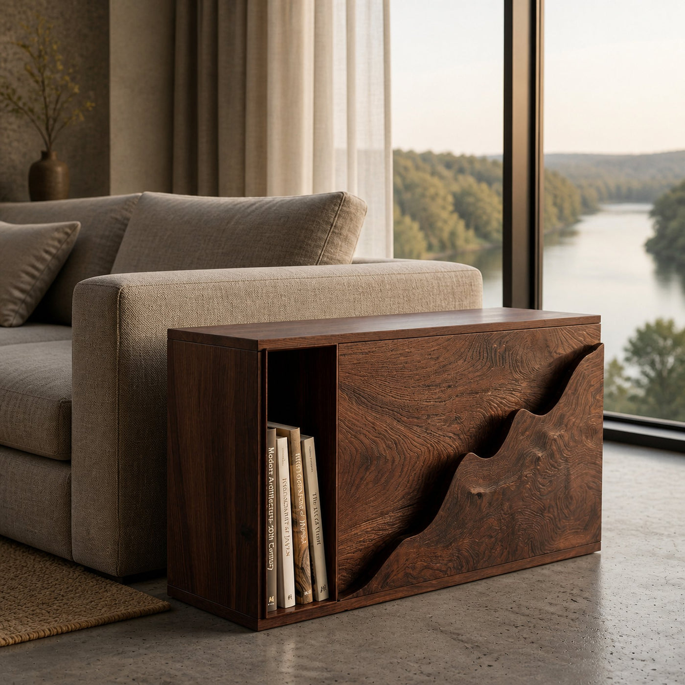 Organic Natural Wood Carved Front Side Table For Living Room - product view 7