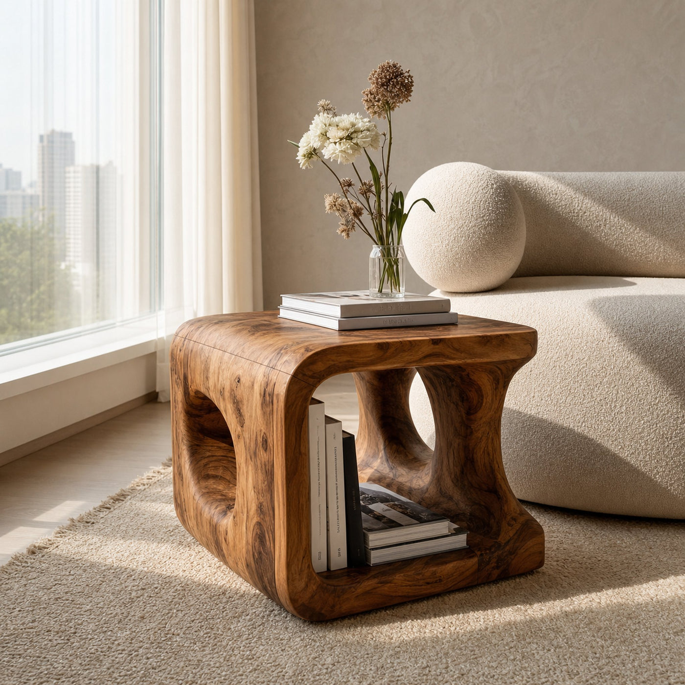 Organic Natural Wood Open Cube Side Table For Living Room - product view 6