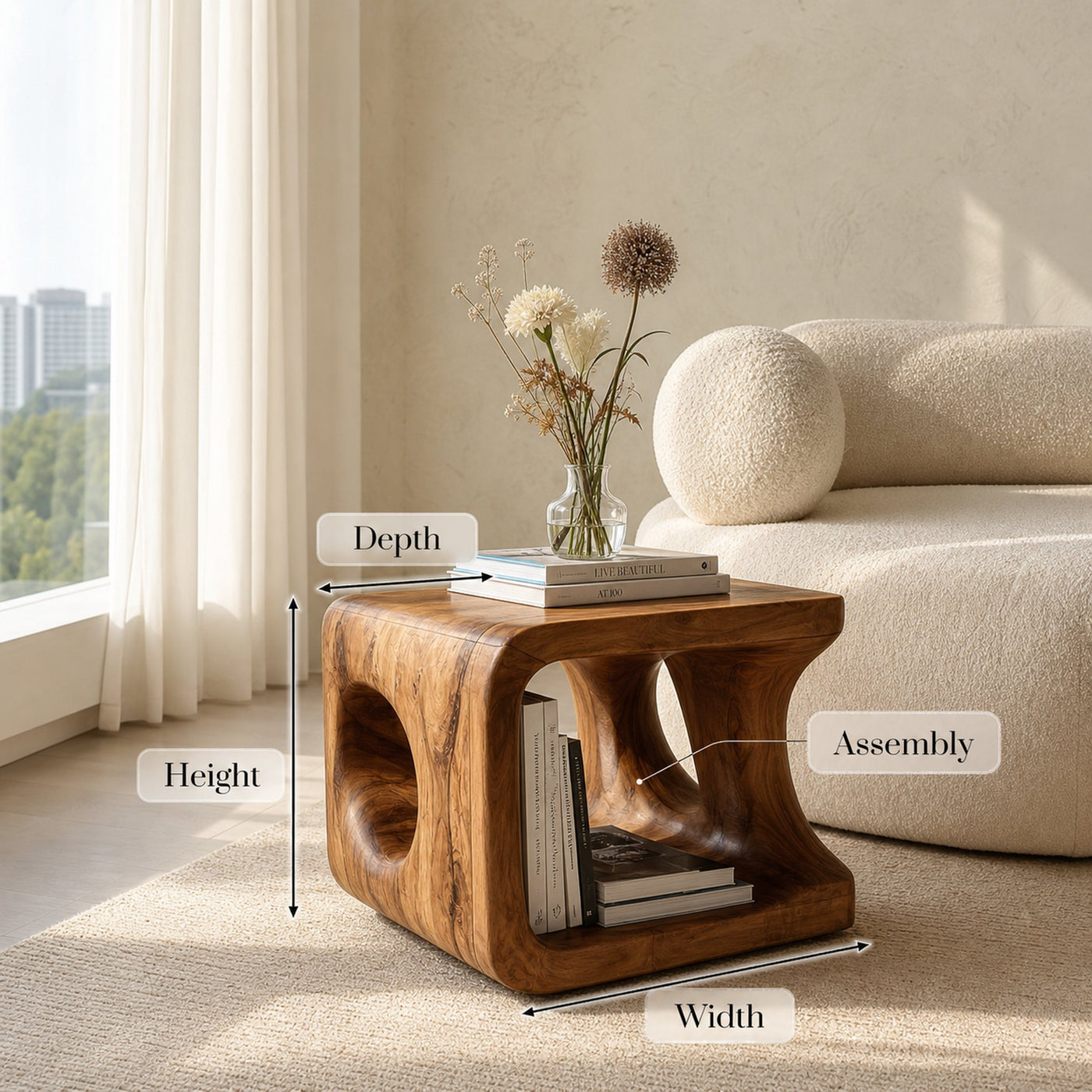 Organic Natural Wood Open Cube Side Table For Living Room - product view 8
