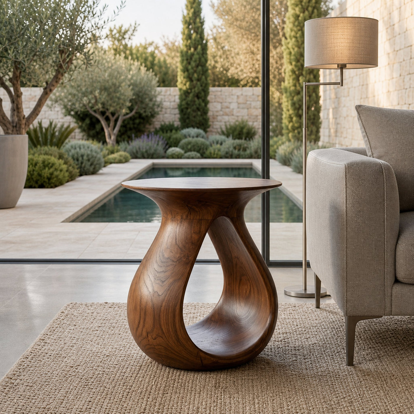 Organic Natural Wood Teardrop Side Table For Living Room Decor