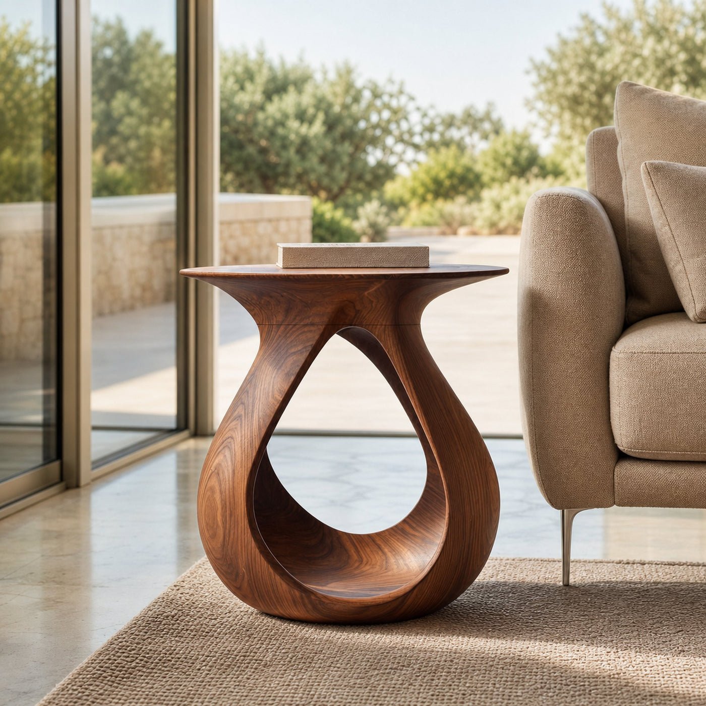 Organic Natural Wood Teardrop Side Table For Living Room Decor - product view 6