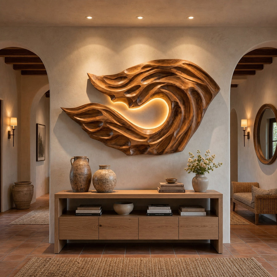 Organic Ocean Wave Wooden Wall Art For Contemporary Bedroom Wall