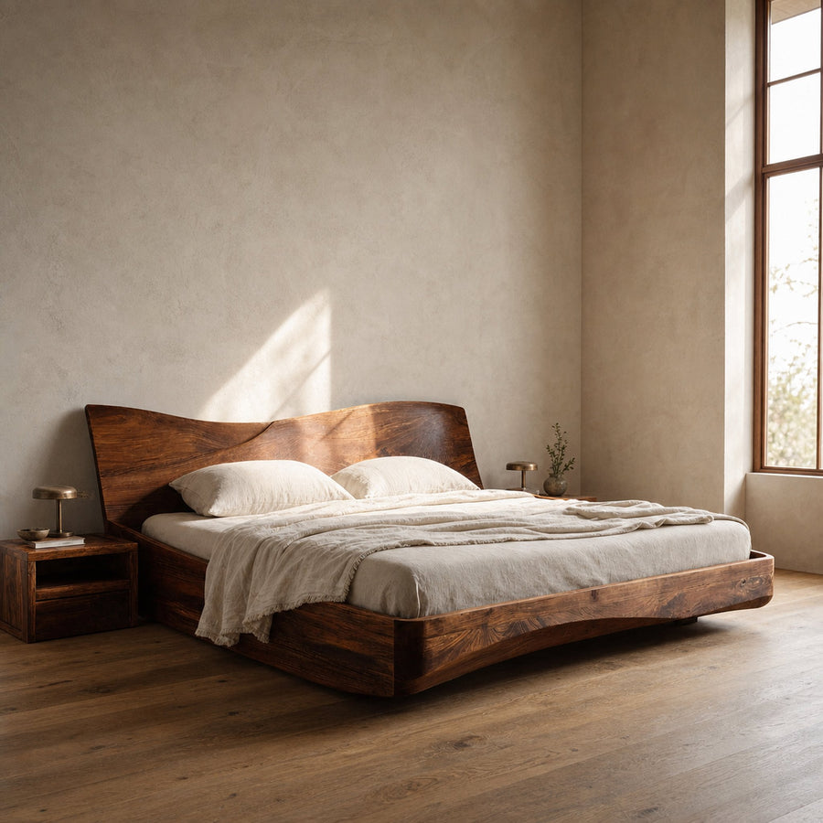 Organic Platform Bed And Headboard For Minimalist Bedroom Design