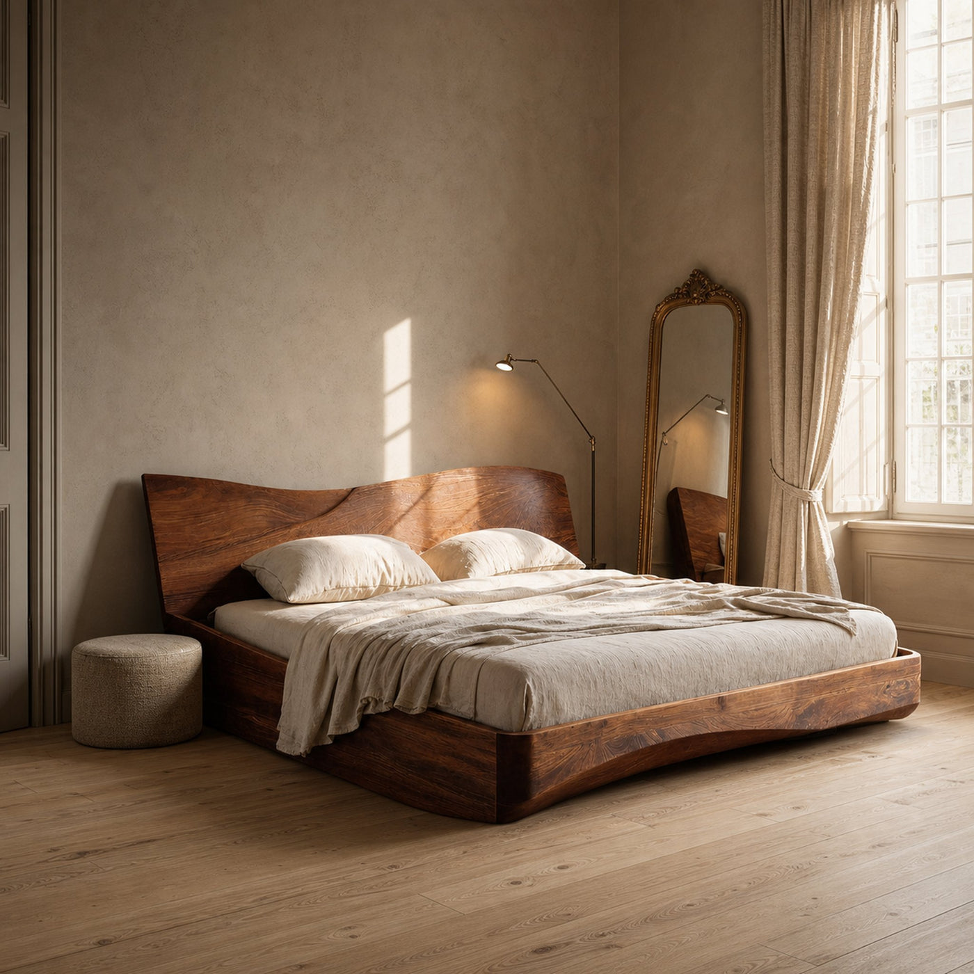 Organic Platform Bed And Headboard For Minimalist Bedroom Design - product view 6