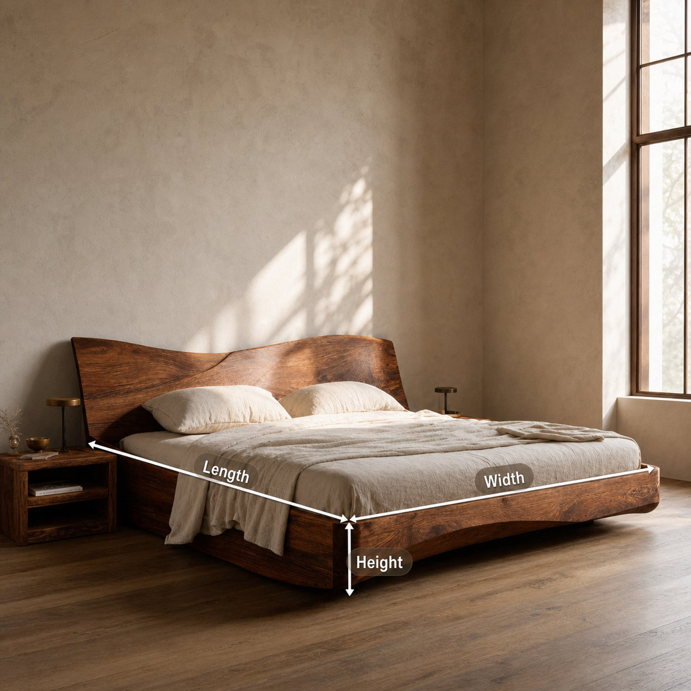 Organic Platform Bed And Headboard For Minimalist Bedroom Design - product view 8