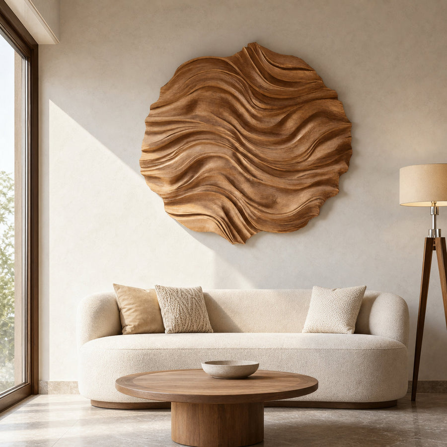 Organic Round Flow Carved Art Panel For Living Room
