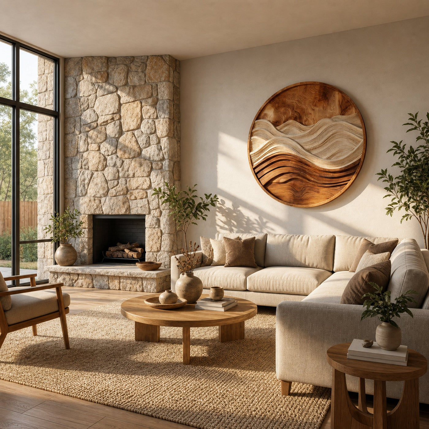 Organic Round Wooden Seascape Wall Art For Living Room