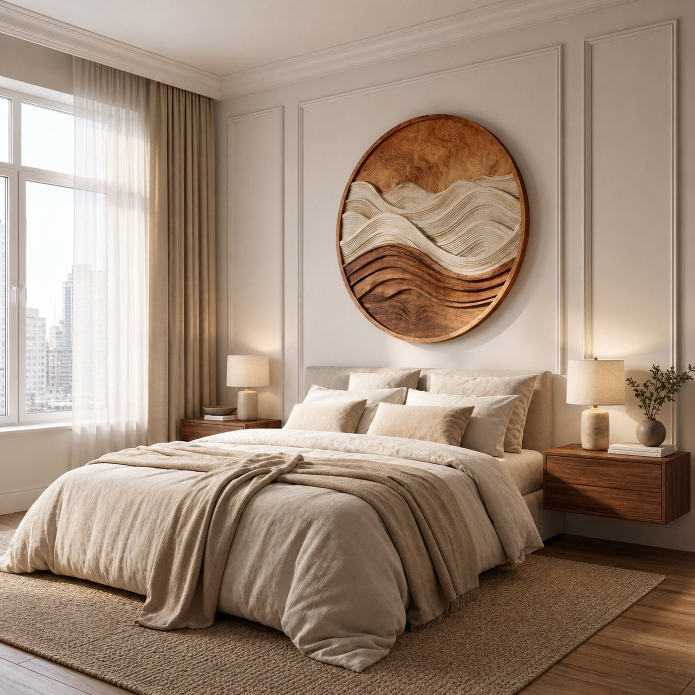 Organic Round Wooden Seascape Wall Art For Living Room - product view 2