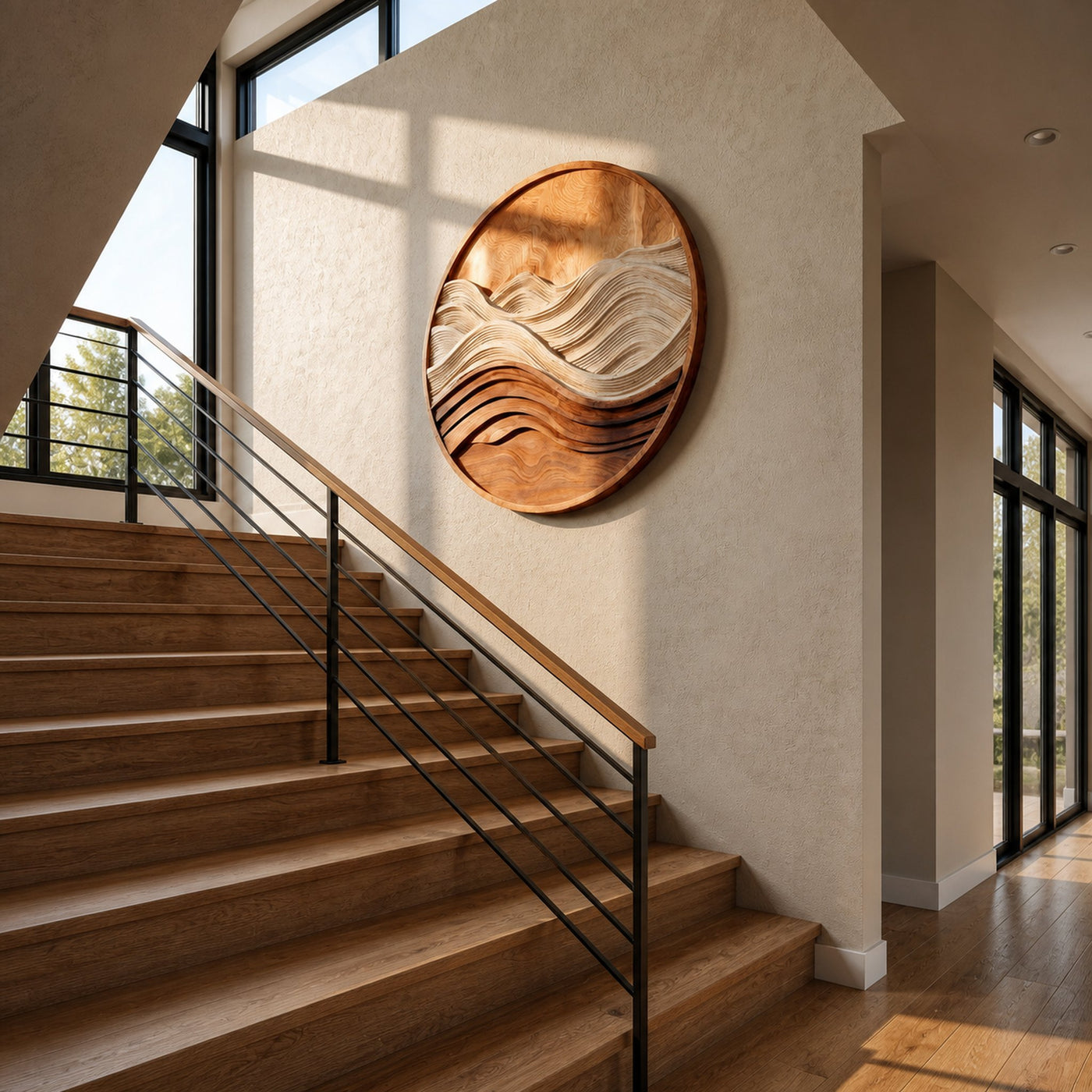Organic Round Wooden Seascape Wall Art For Living Room - product view 3