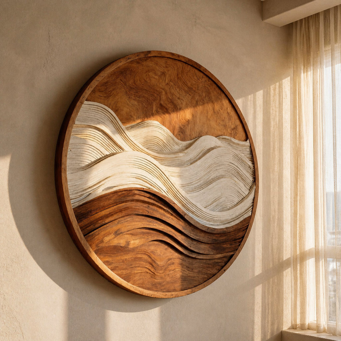 Organic Round Wooden Seascape Wall Art For Living Room - product view 6