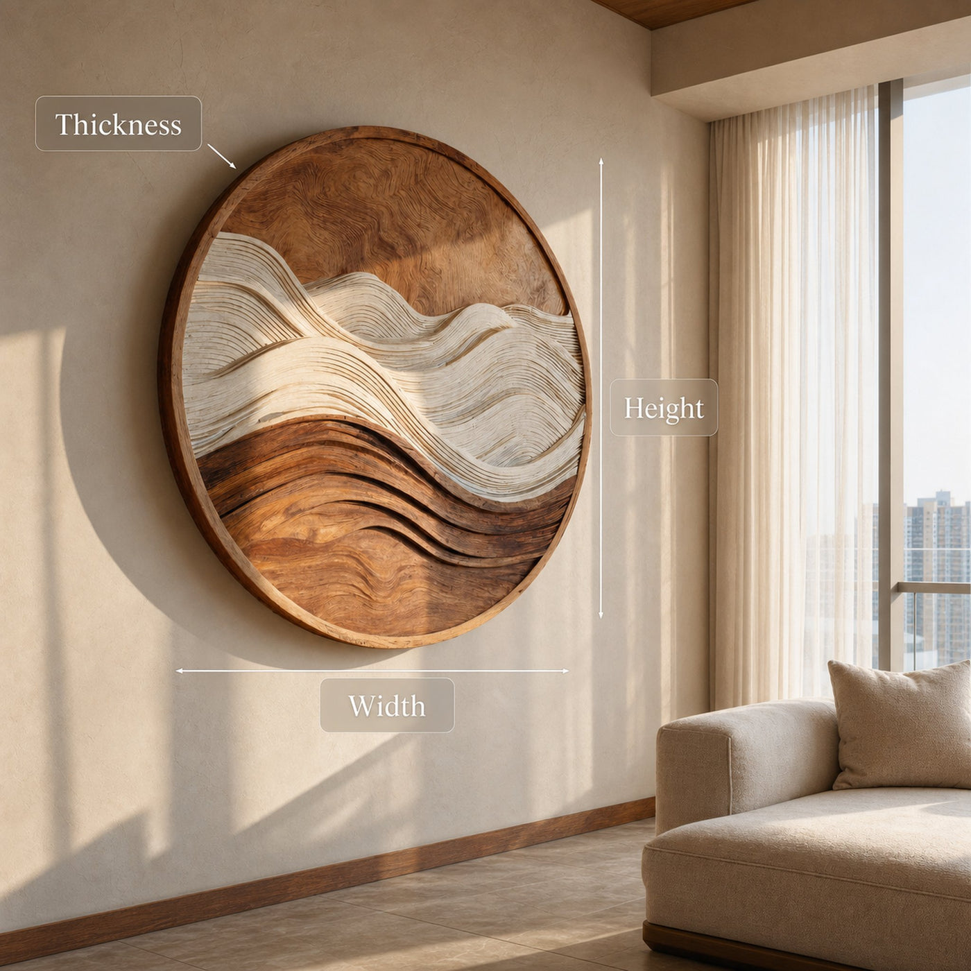 Organic Round Wooden Seascape Wall Art For Living Room - product view 7