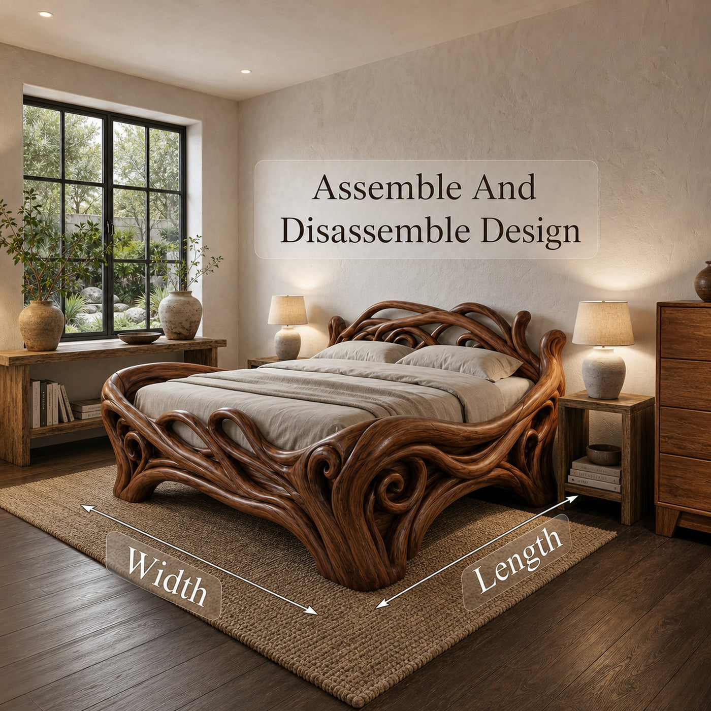 Organic Sculptural Bed Frame With Flowing Root Inspired Wood Design For Bedroom - product view 8