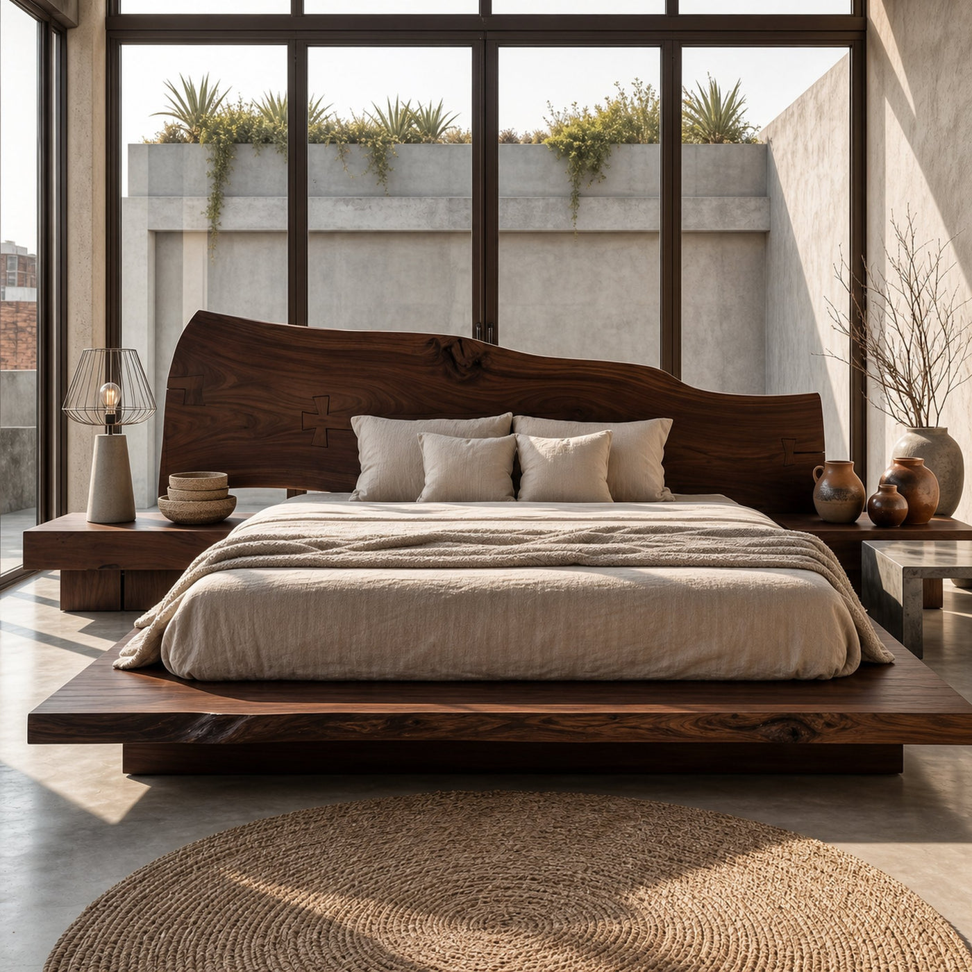 Organic Sculptural Bed Frame With Handcrafted Solid Wood Headboard And Floating Platform Design For Bedroom - product view 7