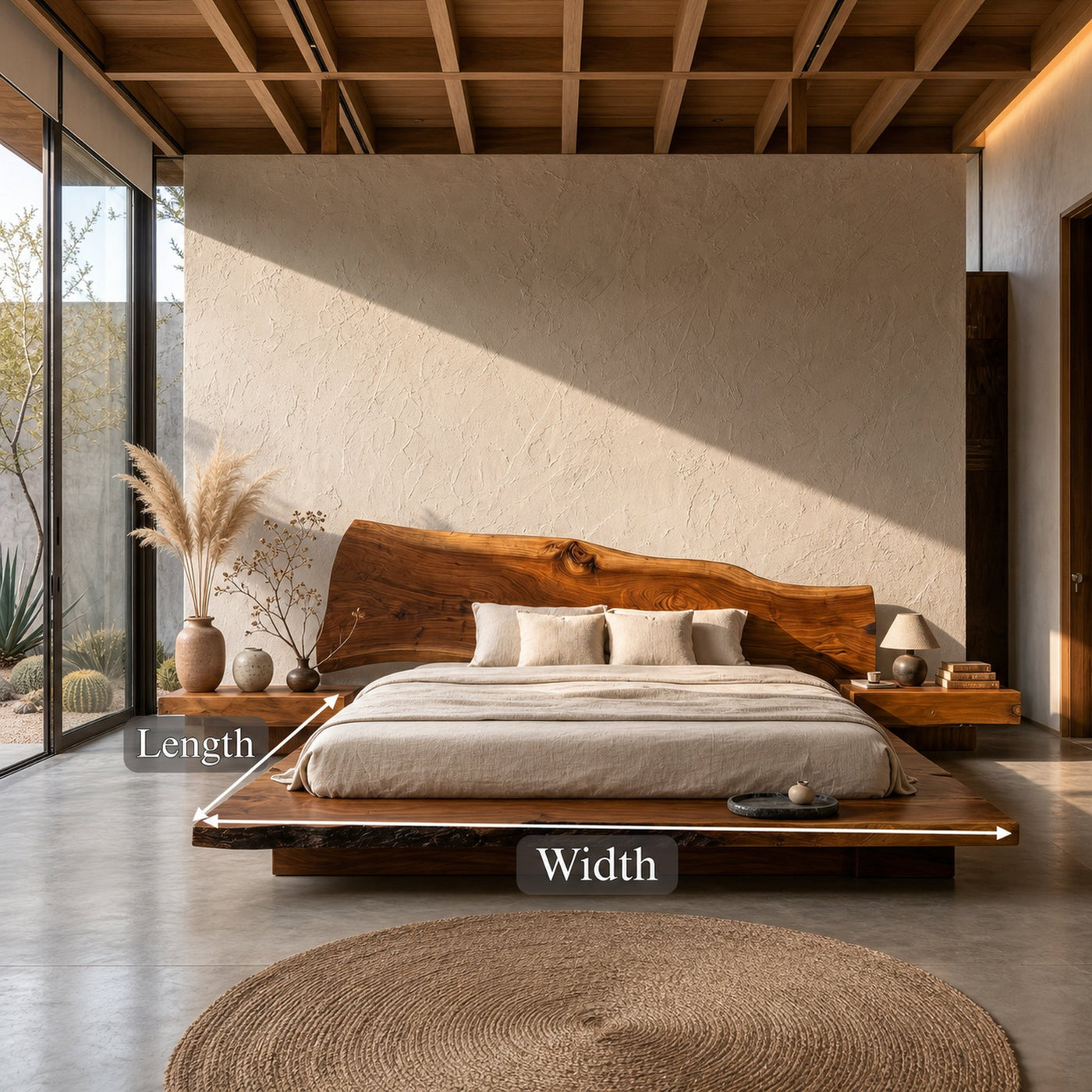 Organic Sculptural Bed Frame With Handcrafted Solid Wood Headboard And Floating Platform Design For Bedroom - product view 8