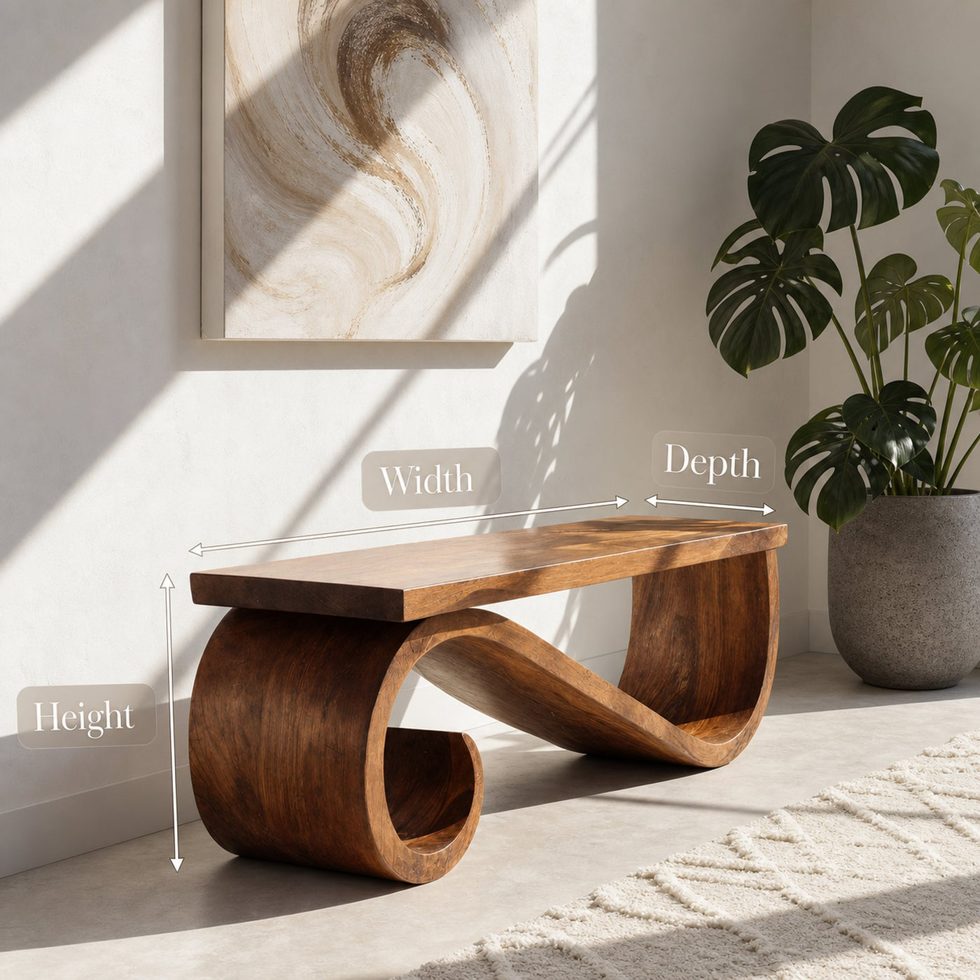 Organic Sculptural Bench For Entryway Or Living Room - product view 8