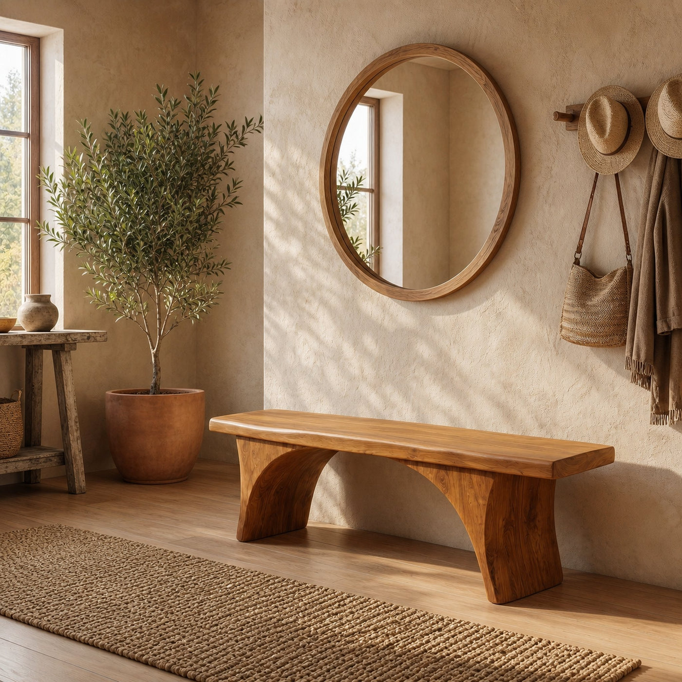 Organic Sculptural Bench With Curved Open Storage Base For Entryway And Living Room - product view 6